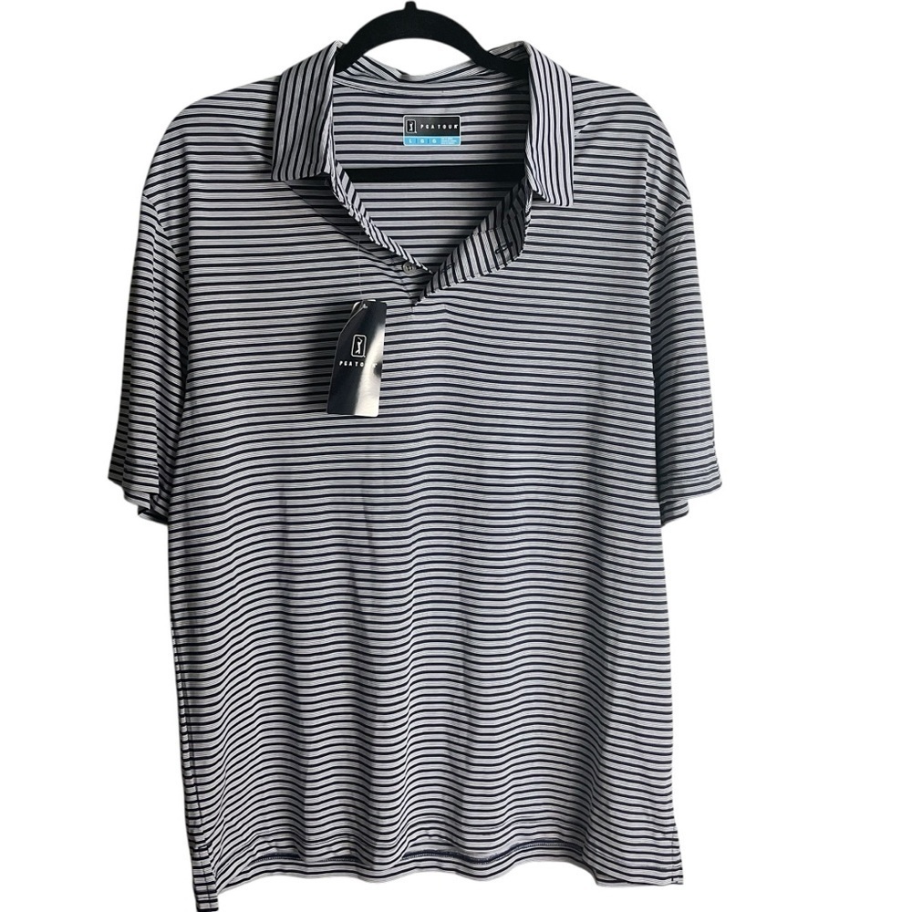 PGA Tour White and Blue Polo Shirt with Stripes